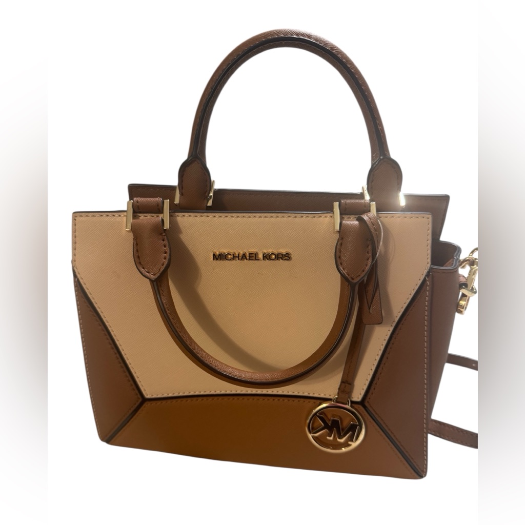 Michael Kors Two-Tone Tan And Cream Leather Satchel
